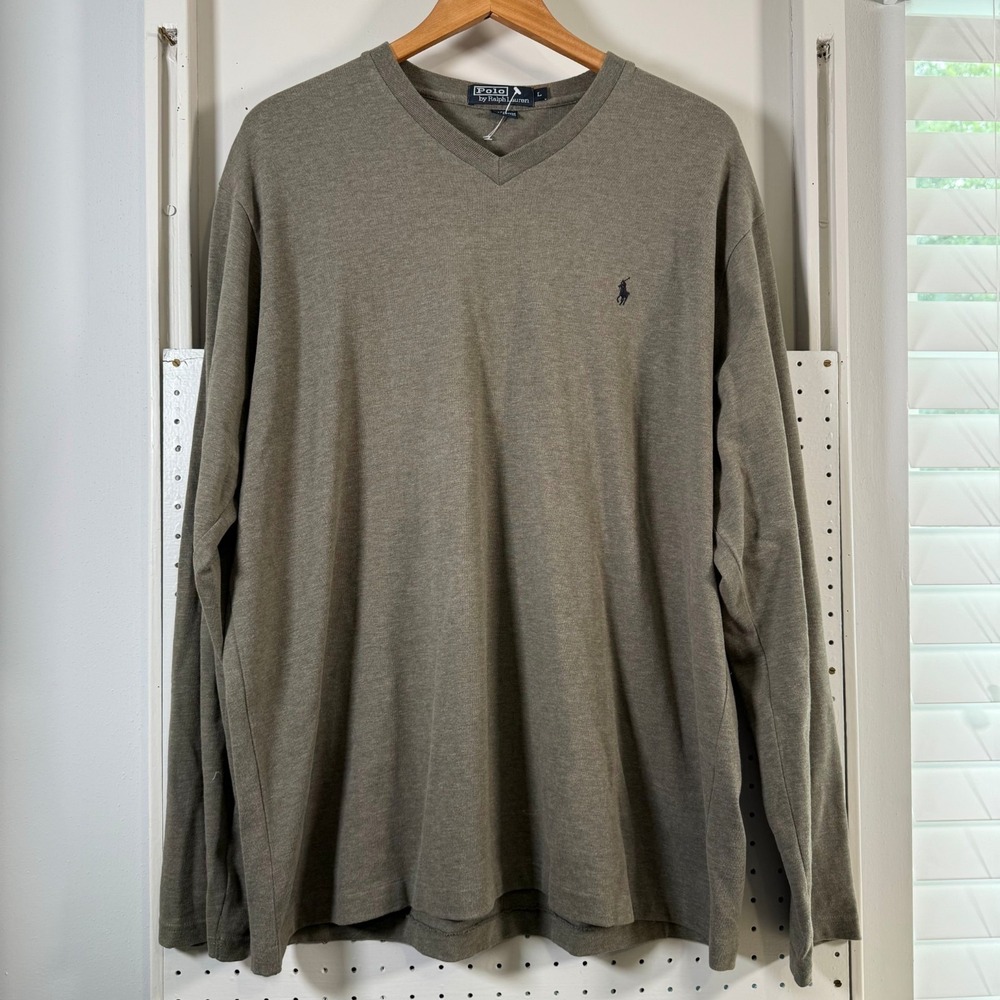 Polo Ralph Lauren V-Neck Shirt Men's Brown Pony Logo Pullover Classic VTG  Large